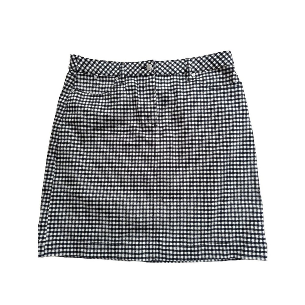 Talbots Petites -  Black & White Gingham Plaid Stretch Cotton Mini Skirt 10P